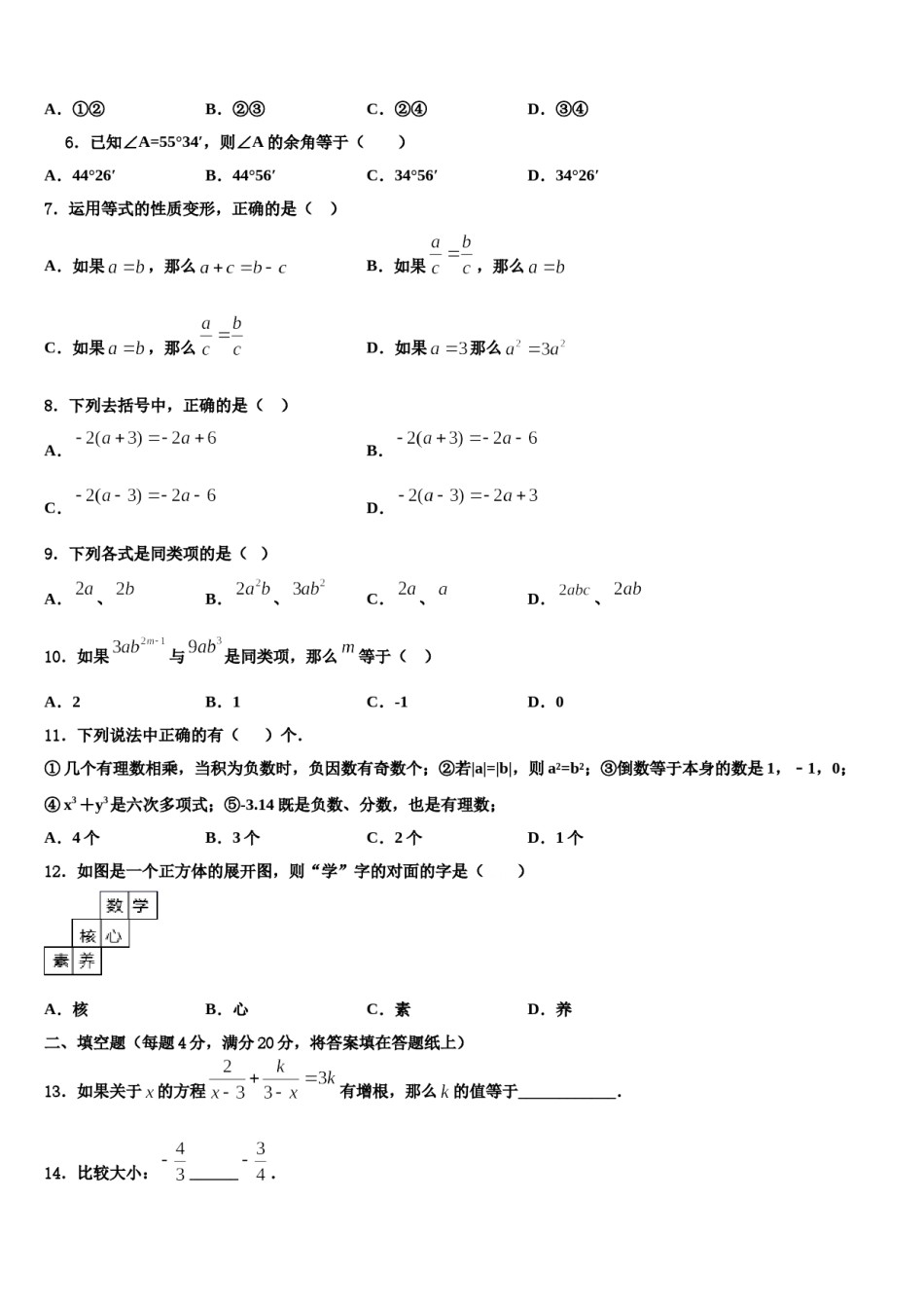 2023年宁夏银川外国语实验学校七年级数学第一学期期末达标检测模拟试题含解析.doc_第2页
