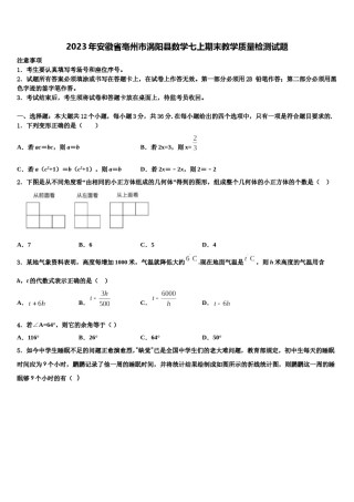 2023年安徽省亳州市涡阳县数学七上期末教学质量检测试题含解析.doc