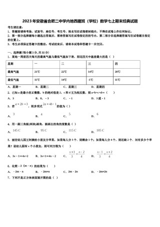 2023年安徽省合肥二中学内地西藏班（学校）数学七上期末经典试题含解析.doc