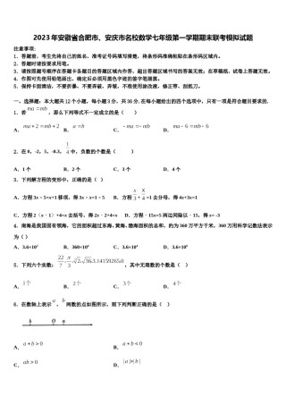 2023年安徽省合肥市、安庆市名校数学七年级第一学期期末联考模拟试题含解析.doc