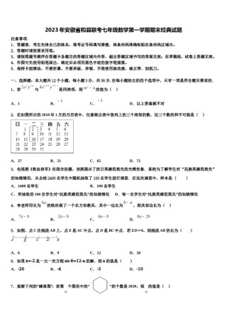 2023年安徽省和县联考七年级数学第一学期期末经典试题含解析.doc