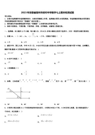 2023年安徽省宿州市时村中学数学七上期末检测试题含解析.doc