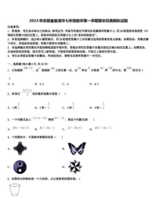 2023年安徽省巢湖市七年级数学第一学期期末经典模拟试题含解析.doc