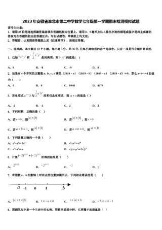 2023年安徽省淮北市第二中学数学七年级第一学期期末检测模拟试题含解析.doc