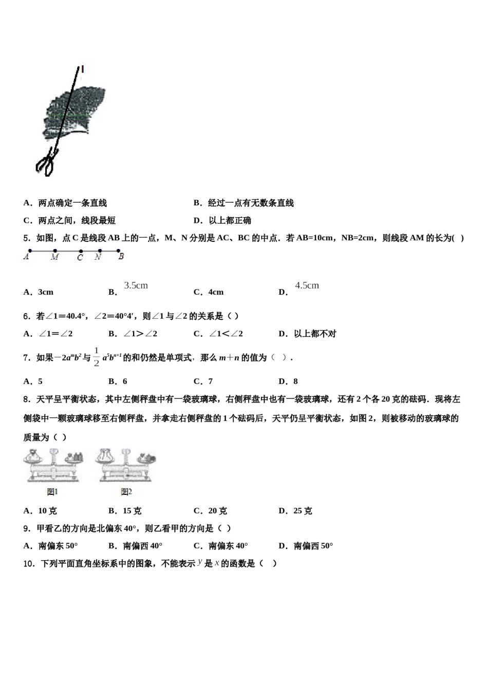 2023年安徽省滁州全椒县联考七年级数学第一学期期末综合测试模拟试题含解析.doc_第2页