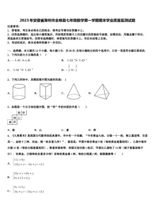 2023年安徽省滁州市全椒县七年级数学第一学期期末学业质量监测试题含解析.doc