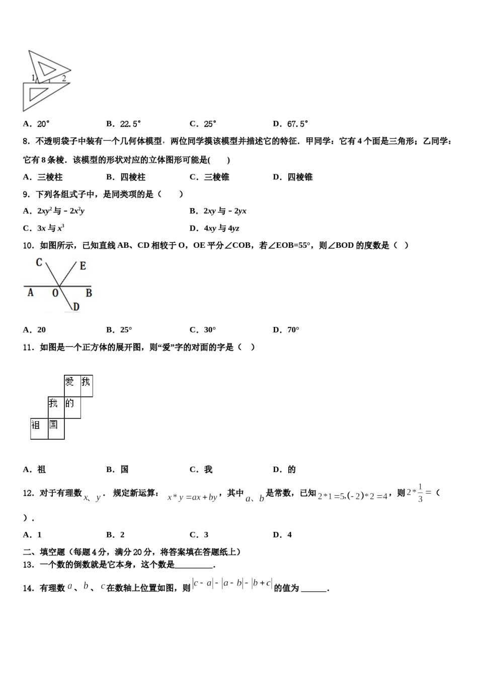 2023年安徽省阜阳市阜南县七年级数学第一学期期末学业水平测试模拟试题含解析.doc_第2页