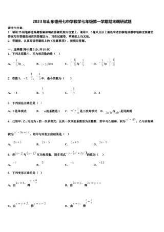 2023年山东德州七中学数学七年级第一学期期末调研试题含解析.doc