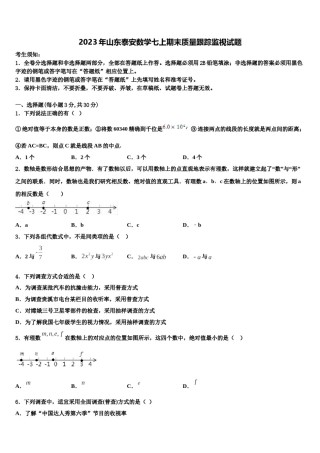 2023年山东泰安数学七上期末质量跟踪监视试题含解析.doc