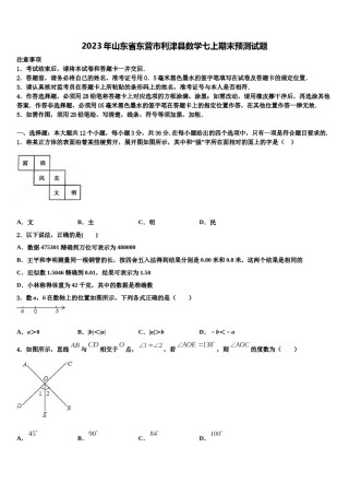 2023年山东省东营市利津县数学七上期末预测试题含解析.doc
