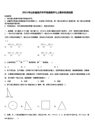 2023年山东省临沂市平邑县数学七上期末检测试题含解析.doc