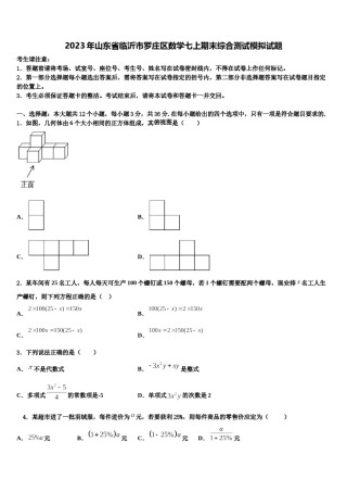 2023年山东省临沂市罗庄区数学七上期末综合测试模拟试题含解析.doc