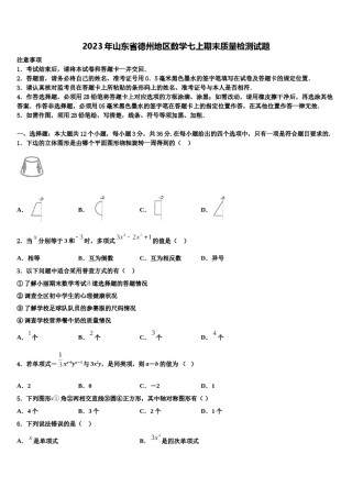2023年山东省德州地区数学七上期末质量检测试题含解析.doc