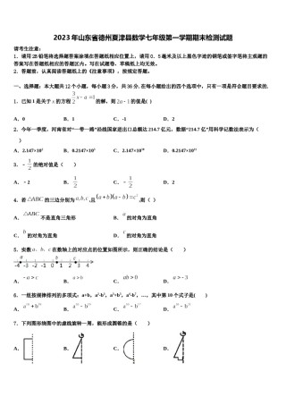 2023年山东省德州夏津县数学七年级第一学期期末检测试题含解析.doc