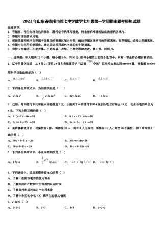 2023年山东省德州市第七中学数学七年级第一学期期末联考模拟试题含解析.doc