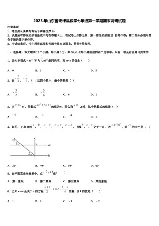 2023年山东省无棣县数学七年级第一学期期末调研试题含解析.doc