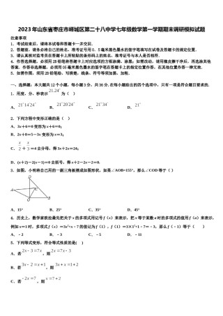 2023年山东省枣庄市峄城区第二十八中学七年级数学第一学期期末调研模拟试题含解析.doc