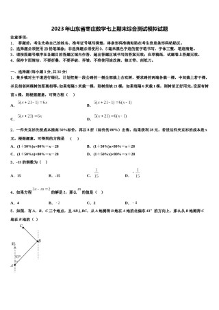 2023年山东省枣庄数学七上期末综合测试模拟试题含解析.doc