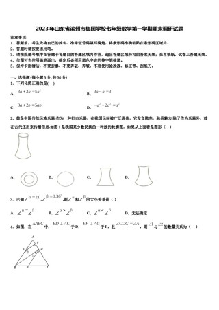 2023年山东省滨州市集团学校七年级数学第一学期期末调研试题含解析.doc
