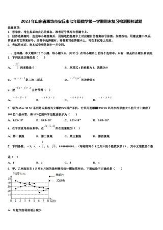 2023年山东省潍坊市安丘市七年级数学第一学期期末复习检测模拟试题含解析.doc