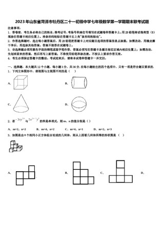 2023年山东省菏泽市牡丹区二十一初级中学七年级数学第一学期期末联考试题含解析.doc