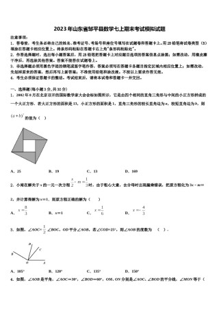 2023年山东省邹平县数学七上期末考试模拟试题含解析.doc