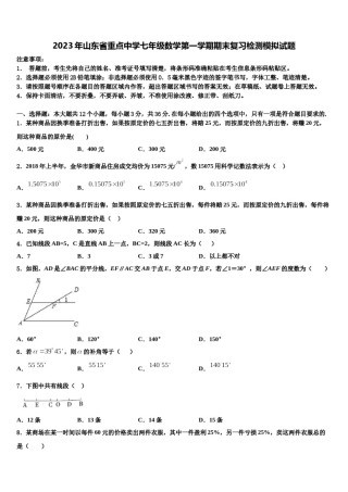 2023年山东省重点中学七年级数学第一学期期末复习检测模拟试题含解析.doc