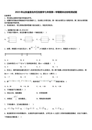 2023年山东省青岛市五校数学七年级第一学期期末达标检测试题含解析.doc