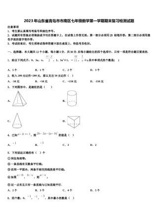 2023年山东省青岛市市南区七年级数学第一学期期末复习检测试题含解析.doc