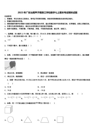 2023年广东汕尾甲子镇瀛江学校数学七上期末考试模拟试题含解析.doc