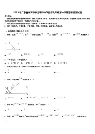 2023年广东省东莞市东方明珠中学数学七年级第一学期期末监测试题含解析.doc