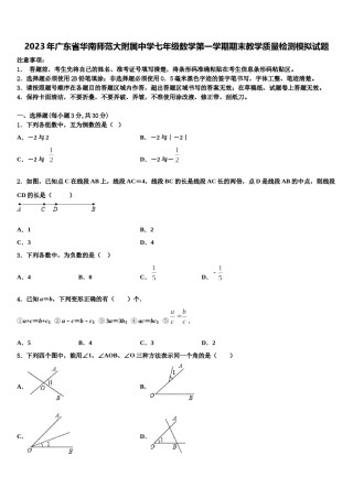 2023年广东省华南师范大附属中学七年级数学第一学期期末教学质量检测模拟试题含解析.doc