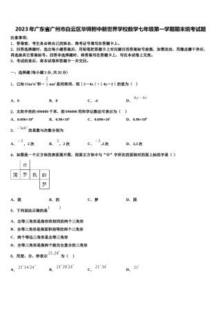 2023年广东省广州市白云区华师附中新世界学校数学七年级第一学期期末统考试题含解析.doc