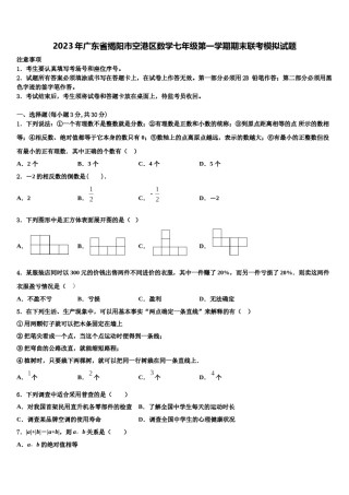 2023年广东省揭阳市空港区数学七年级第一学期期末联考模拟试题含解析.doc