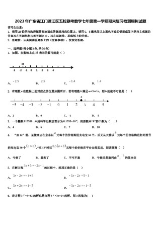2023年广东省江门蓬江区五校联考数学七年级第一学期期末复习检测模拟试题含解析.doc