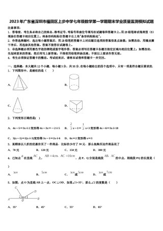 2023年广东省深圳市福田区上步中学七年级数学第一学期期末学业质量监测模拟试题含解析.doc