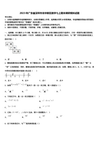2023年广东省深圳市龙华新区数学七上期末调研模拟试题含解析.doc