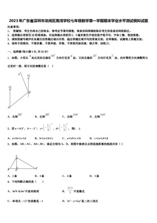 2023年广东省深圳市龙岗区南湾学校七年级数学第一学期期末学业水平测试模拟试题含解析.doc