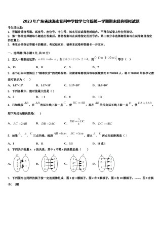 2023年广东省珠海市紫荆中学数学七年级第一学期期末经典模拟试题含解析.doc
