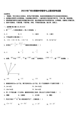 2023年广州大附属中学数学七上期末联考试题含解析.doc