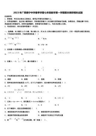 2023年广西南宁中学春季学期七年级数学第一学期期末调研模拟试题含解析.doc