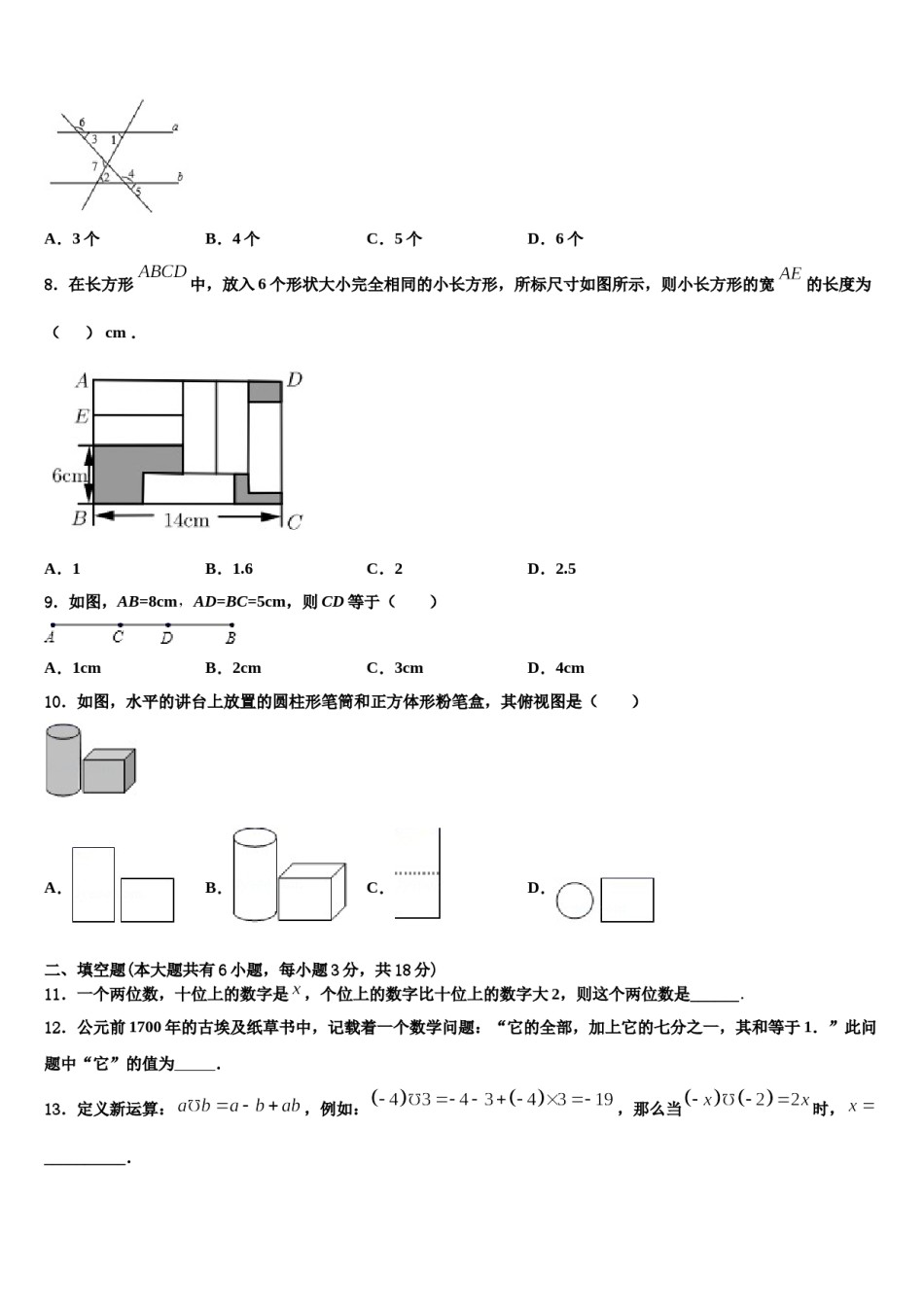 2023年广西玉林玉州区七校联考数学七年级第一学期期末质量跟踪监视试题含解析.doc_第2页