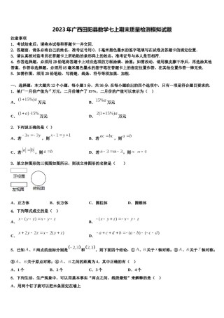 2023年广西田阳县数学七上期末质量检测模拟试题含解析.doc