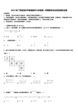 2023年广西贵港市平南县数学七年级第一学期期末综合测试模拟试题含解析.doc