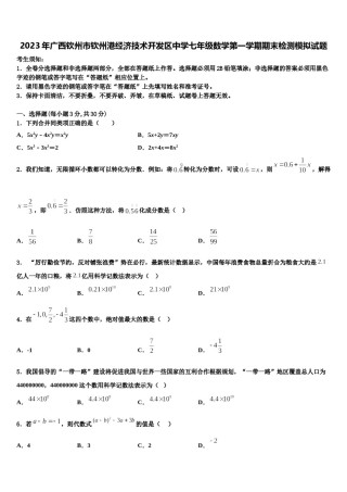 2023年广西钦州市钦州港经济技术开发区中学七年级数学第一学期期末检测模拟试题含解析.doc