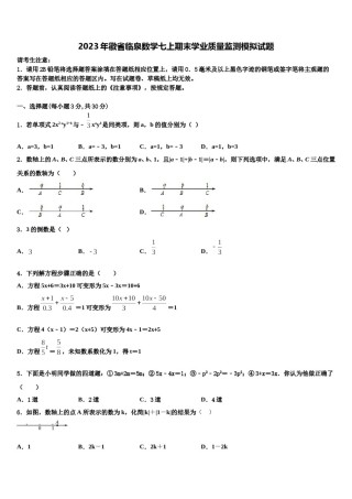 2023年徽省临泉数学七上期末学业质量监测模拟试题含解析.doc