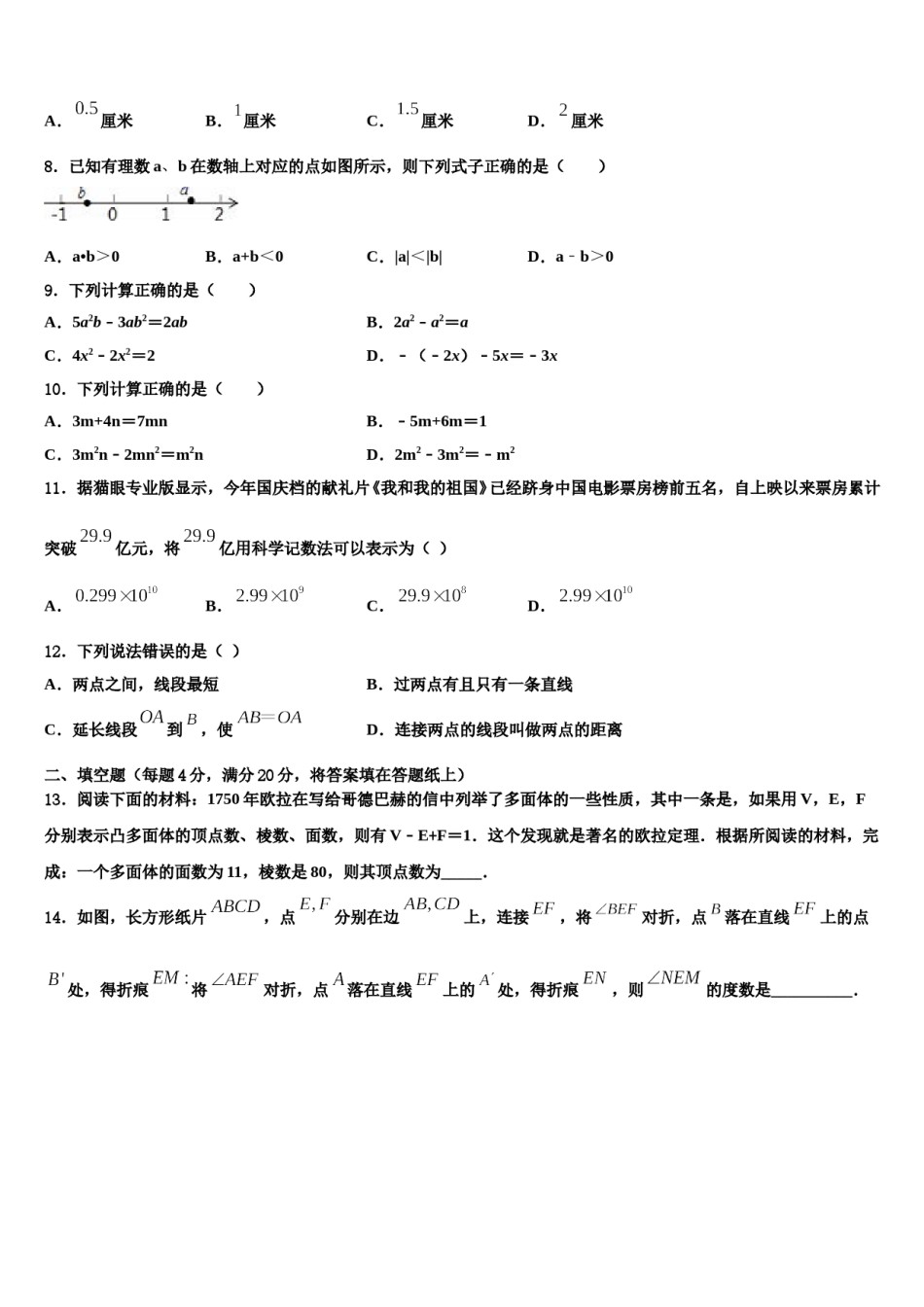 2023年成都市高新区新城学校数学七年级第一学期期末学业水平测试模拟试题含解析.doc_第2页