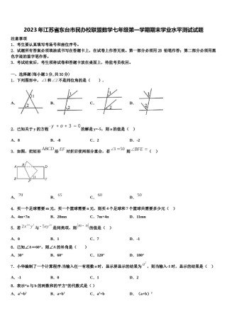 2023年江苏省东台市民办校联盟数学七年级第一学期期末学业水平测试试题含解析.doc