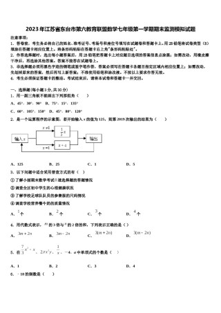 2023年江苏省东台市第六教育联盟数学七年级第一学期期末监测模拟试题含解析.doc