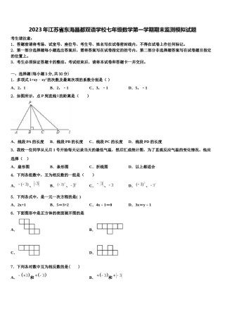 2023年江苏省东海晶都双语学校七年级数学第一学期期末监测模拟试题含解析.doc